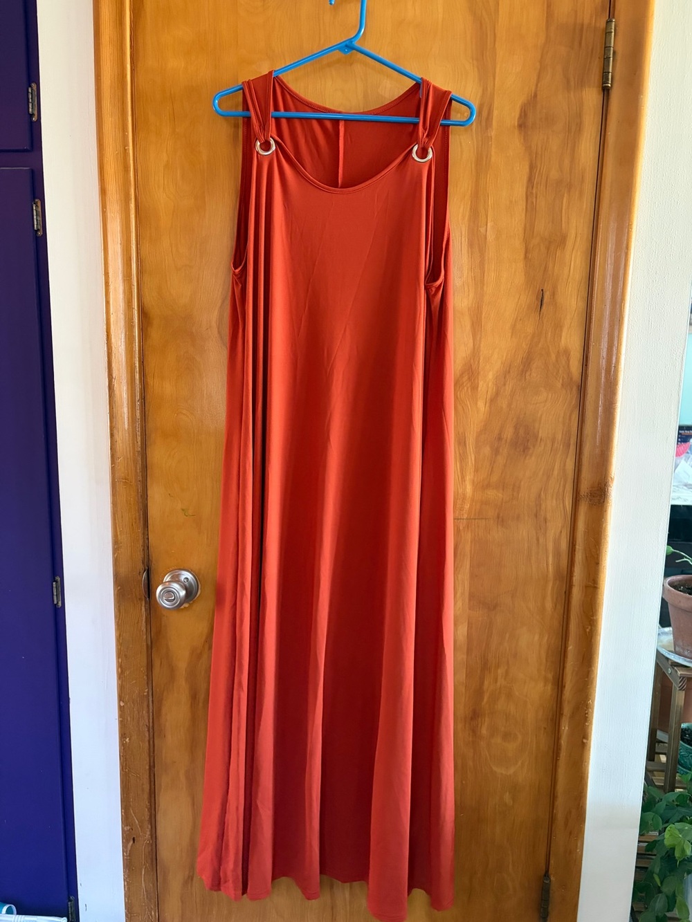 Sleeveless Rust Orange Maxi Dress with Ring Strap Details